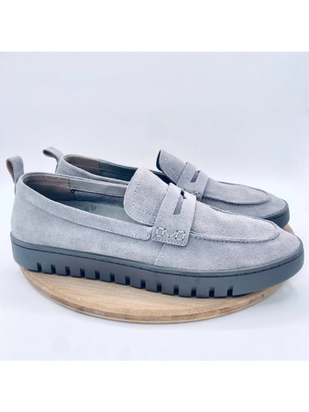 Vionic Uptown Shoes Mens 12 43 Gray Suede Comfort Penny Loafers Platform
